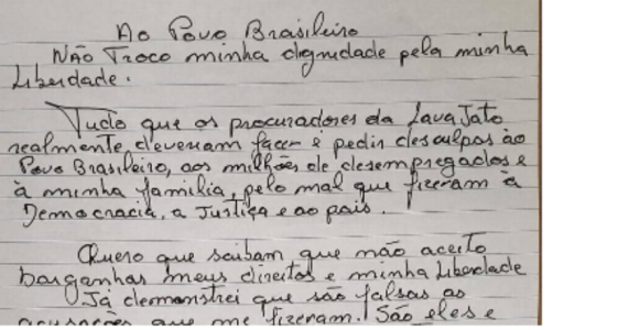 Lula diz que não aceita condições para deixar a cadeia