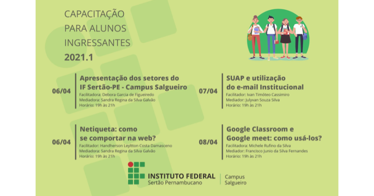 Campus do IF-Sertão de Salgueiro promove recepção e capacitação online para alunos novos de 6 a 8/04