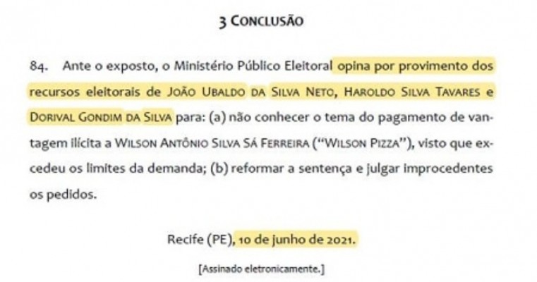 Ministério Público Eleitoral se posiciona contra cassação dos mandatos do prefeito, vice-prefeito e vereador de Verdejante