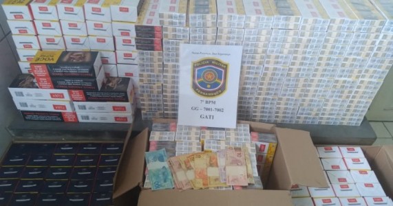 Políciais militares do GATI apreende 2.620 carteira de cigarro em Exú no sertão do Araripe