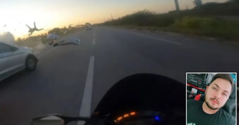 Nordeste: Motociclista a mais de 200 km/h bate em carro, é arremessado e morre; Veja vídeo