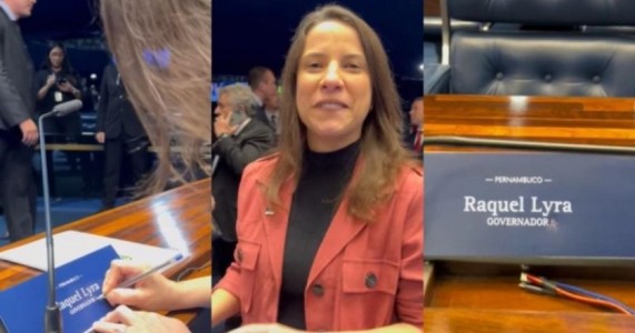Raquel Lyra corrige placa no Senado que a identificava como ‘governador’ e viraliza