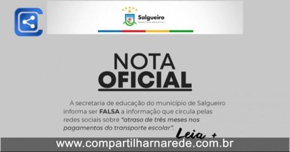 Nota Oficial da Prefeitura de Salgueiro: Esclarecimento sobre o Pagamento do Transporte Escolar