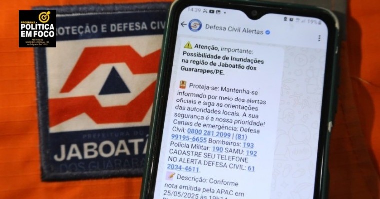 Teste da ferramenta da Defesa Civil para alertar sobre desastre extremo foi um sucesso no Jaboatão