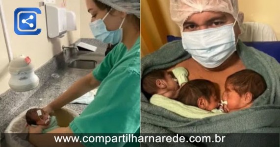 Grávida de gêmeos, mulher se surpreende com nascimento de terceiro filho durante parto; Entenda