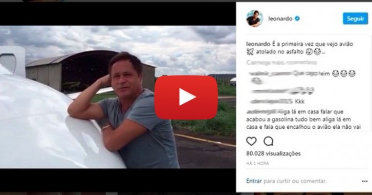 Jatinho do cantor Leonardo atola em pista do aeroporto de Barreiras e artista brinca em rede social: 'Acontece de tudo'