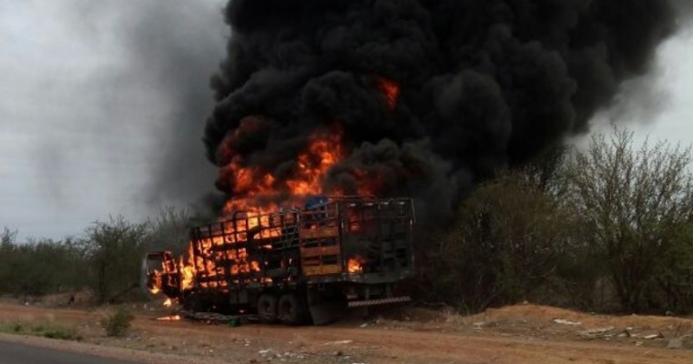 CAMINHÃO QUE TRANSPORTAVA PNEUS PEGA FOGO EM PETROLINA