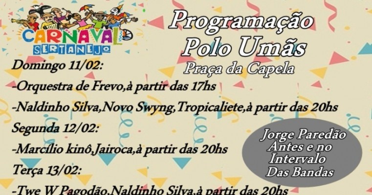 Umãs Folia 2018.Programação: