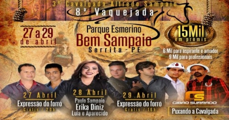 Vem aí a 3ª Cavalgada Alfredo Sampaio e a 8ª Vaquejada do Parque Esmerino Bem Sampaio, nos dias 27, 28 e 29 de abril