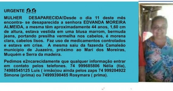 Urgente: Familia Procura Mulher que está desaparecida desde dia 11 de Abril