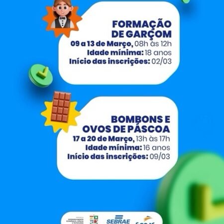 Cursos gratuitos de ‘Formação de Garçom’ e de ‘Bombons e Ovos de Páscoa’ são realizados pela Prefeitura de Salgueiro