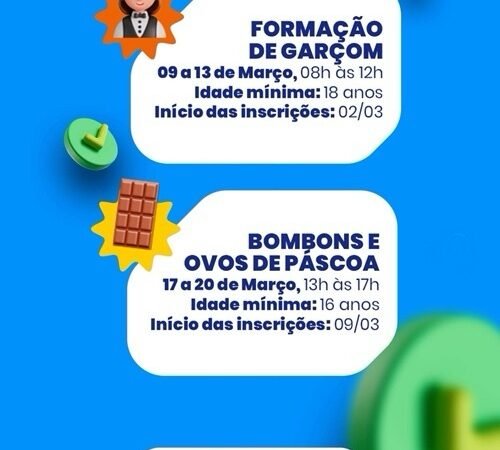 Cursos gratuitos de ‘Formação de Garçom’ e de ‘Bombons e Ovos de Páscoa’ são realizados pela Prefeitura de Salgueiro