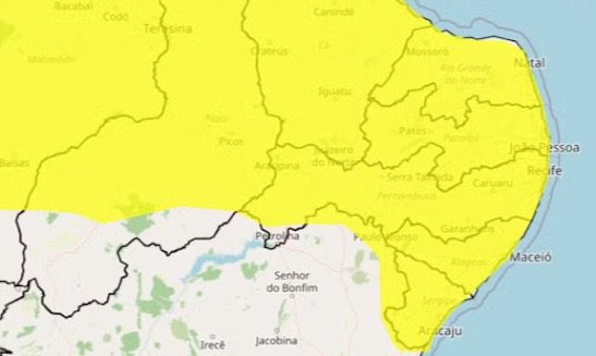 Inmet renova alerta amarelo de chuvas intensas para Floresta e 98 municípios do interior de PE